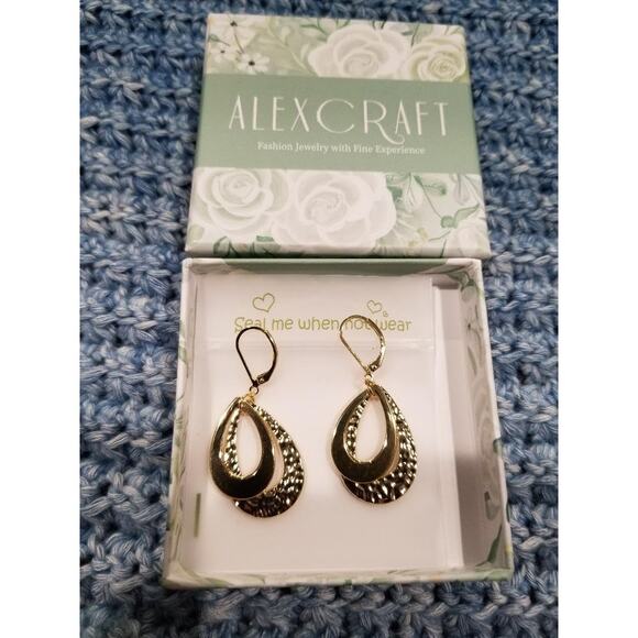 925 Sterling Hammered Layer Drop Dangle Teardrop Earrings for Women - Picture 4 of 5